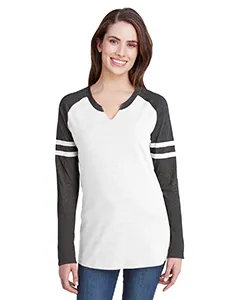 LAT 3534 Womens Fine Jersey Mash Up Long Sleeve T-Shirt