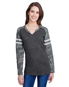 LAT 3534 Womens Fine Jersey Mash Up Long Sleeve T-Shirt