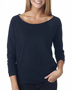 Next Level 6951 Womens Terry Raw Edge Three-Quarter Sleeve Raglan