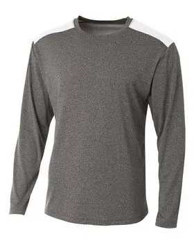 A4 N3101 Mens Tourney Heather Color Block Long Sleeve T-Shirt