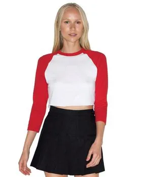 American Apparel ABB354W Ladies Poly-Cotton 3/4-Sleeve Cropped T-Shirt