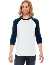 American Apparel BB453US USA-Made Unisex 50/50 Poly/Cotton Raglan Three-Quarter Sleeve Tee