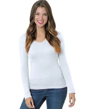 Bayside 3415 Womens USA-Made Long Sleeve Deep V-Neck