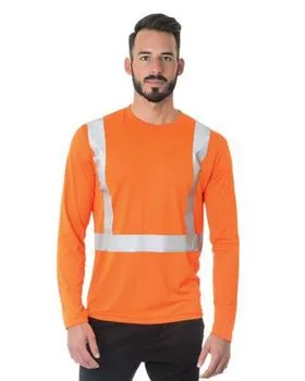 Bayside 3742 USA-Made Hi-Visibility Long Sleeve Performance T-Shirt - Solid Tape