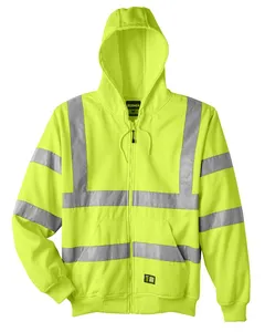 HVF021 Berne Mens Hi-Vis Class 3 Lined Full-Zip Hooded Sweatshirt