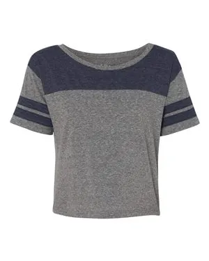 Blue 84 JTCT USA-Made Juniors Triblend Striped Cropped Tee