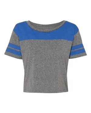 Blue 84 JTCT USA-Made Juniors Triblend Striped Cropped Tee