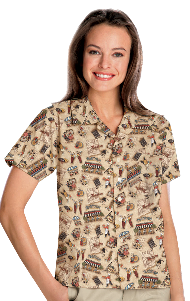 Blue Generation BG3108 Bistro Print Camp Shirt