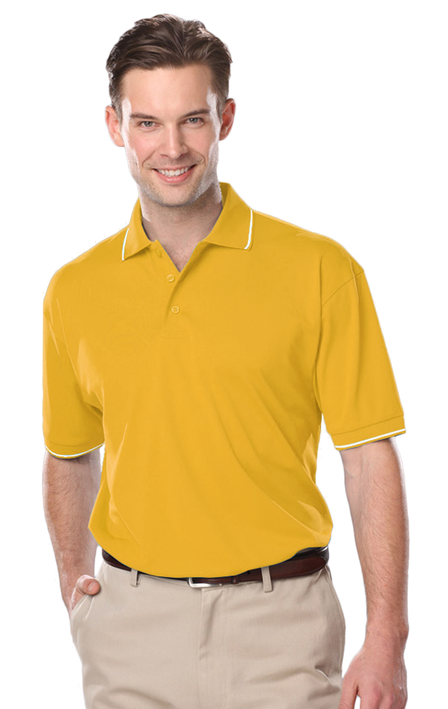 Blue Generation BG7301 Mens Striped Trim Value Wicking Polo