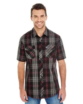 Burnside B9202 Mens Short-Sleeve Plaid Pattern Woven Shirt
