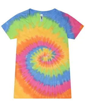 Colortone 1075 Womens Tie-Dyed V-Neck T-Shirt