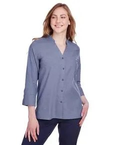 Devon & Jones DG562W Ladies Crown Collection Stretch Pinpoint Chambray 3/4 Sleeve Blouse