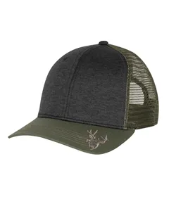 DI3459 Dri Duck Structured Mid Profile Heather Trucker Hat