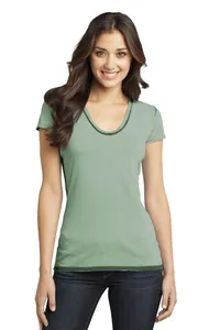 District DT2202  - Juniors Faded Rounded Deep V-Neck Tee.
