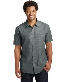 District DM3810 Made Mens Short Sleeve Washed Woven Shirt.