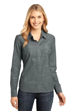 District DM4800 Made - Ladies Long Sleeve Washed Woven Shirt.