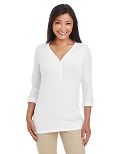 Devon & Jones DP186W Ladies Perfect Fit Y-Placket Convertible Sleeve Knit Top