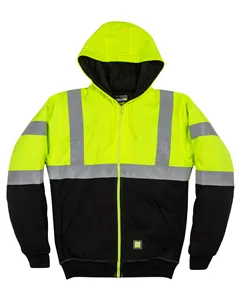 Berne HVF023 Mens Hi-Vis Class 3 Color Block Full-Zip Hooded Sweatshirt