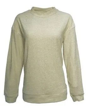 J America 8428 Womens Weekend Terry Mock Crew