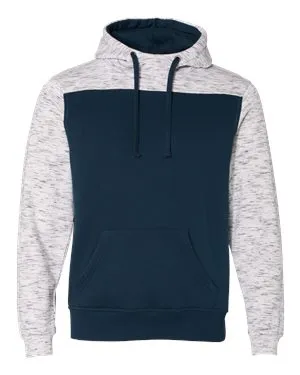 J America 8676 Mélange Fleece Colorblocked Hooded Sweatshirt