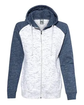 J America 8679 Women’s Mélange Fleece Colorblocked Full-Zip Sweatshirt