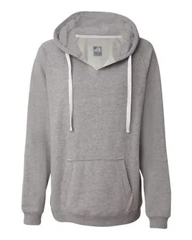 J America 8836 Womens Sueded V-Neck Hooded Sweatshirt