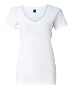 J America 8169 Womens V-Neck Slub T-Shirt