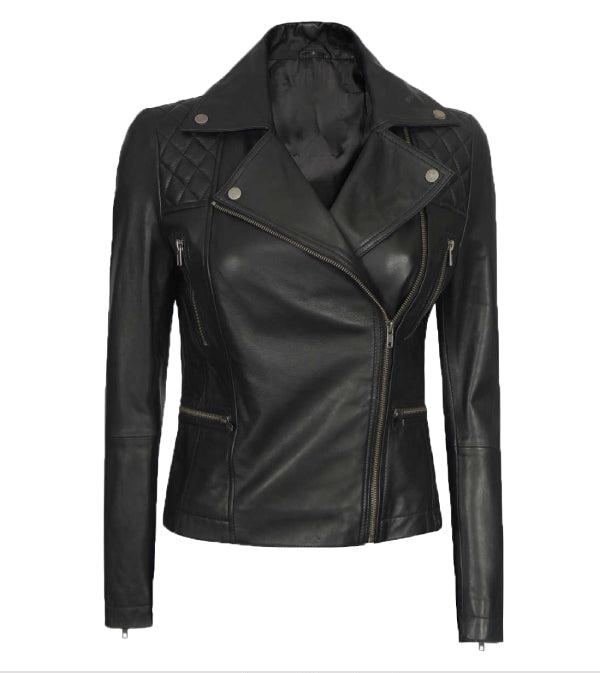 Jnriver JNLJ0003 Amanda Moto Quilted Asymmetrical Leather Jacket for Women
