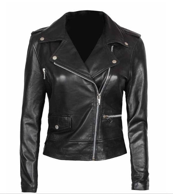 Jnriver JNLJ0004 Amber Cognac Asymmetrical Leather Moto Jacket
