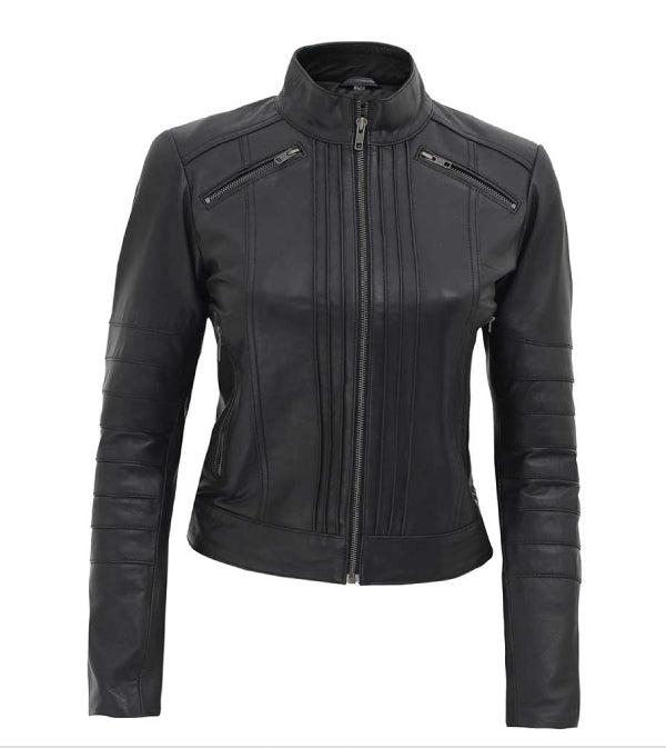 Jnriver JNLJ0018 Bergamo Womens Black Cafe Leather Jacket