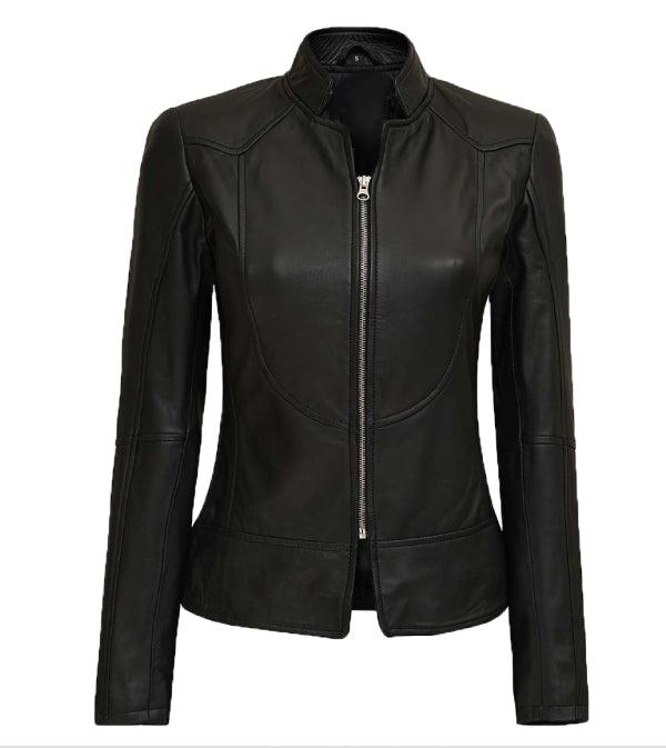 Jnriver JNLJ0025 California Womens Black Leather Moto Jacket