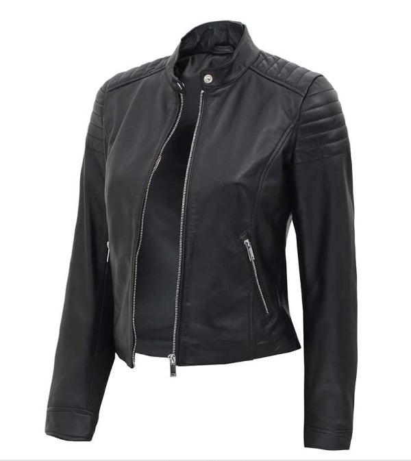 Jnriver JNLJ0028 Carrie Women's Black Slim Fit Leather Jacket