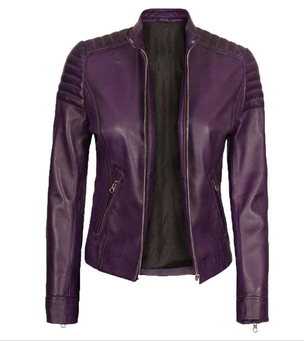 Jnriver JNLJ0029 Carrie Women's Purple Slim Fit Leather Jacket