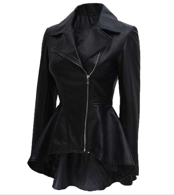 Jnriver JNLJ0033 Clarissa Womens Black Peplum Leather Jacket