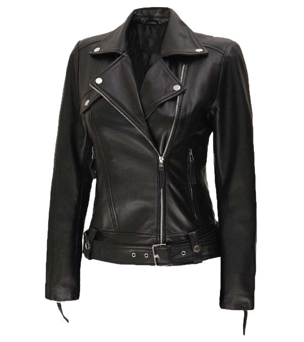 Jnriver JNLJ0038 Angela Womens Black Asymmetrical Leather Jacket