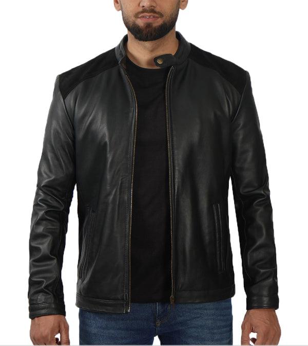 Jnriver JNLJ0053 Edmund Black Leather Jacket With Suede Detailing