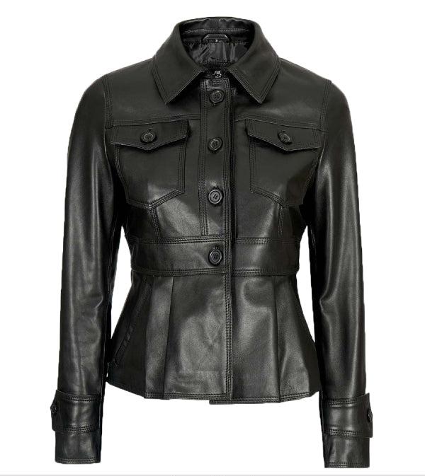 Jnriver JNLJ0067 Gladys Black Peplum Leather Jacket for Women