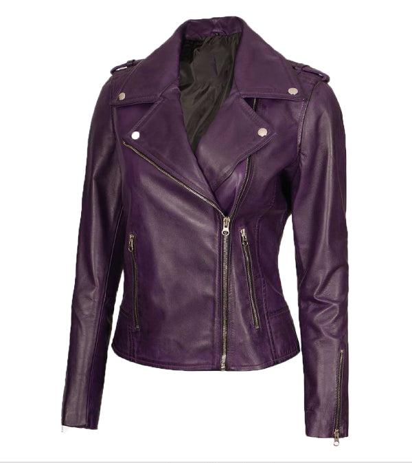 Jnriver JNLJ0083 Kristen Purple Asymmetrical Motorcycle Jacket for Women
