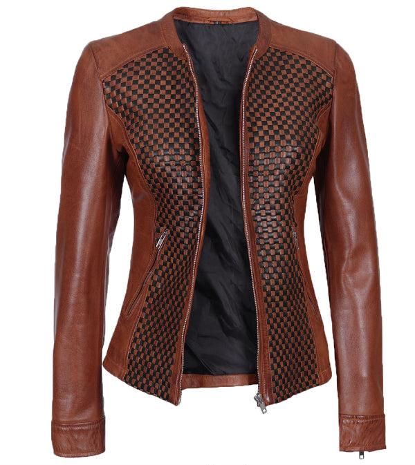 Jnriver JNLJ0094 Maude Brown Textured Leather Jacket for Women