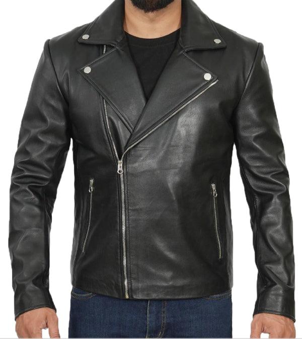 Jnriver JNLJ0095 Men's Asymmetrical Biker Leather Jacket Black