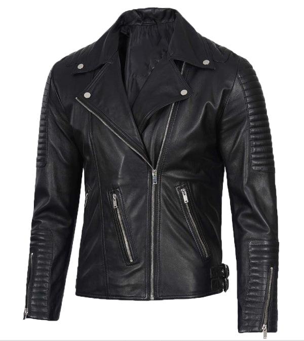Jnriver JNLJ0096 Rodney Men’s Black Asymmetrical Leather Biker Jacket