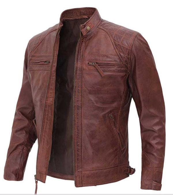 Jnriver JNLJ0097 Claude Mens Brown Vintage Leather Jacket