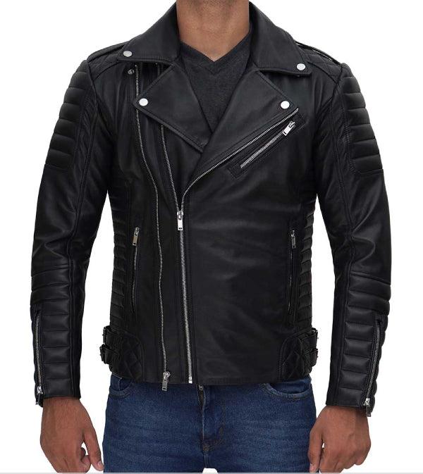 Jnriver JNLJ0099 Belfort Black Asymmetrical Biker Quilted Leather Jacket