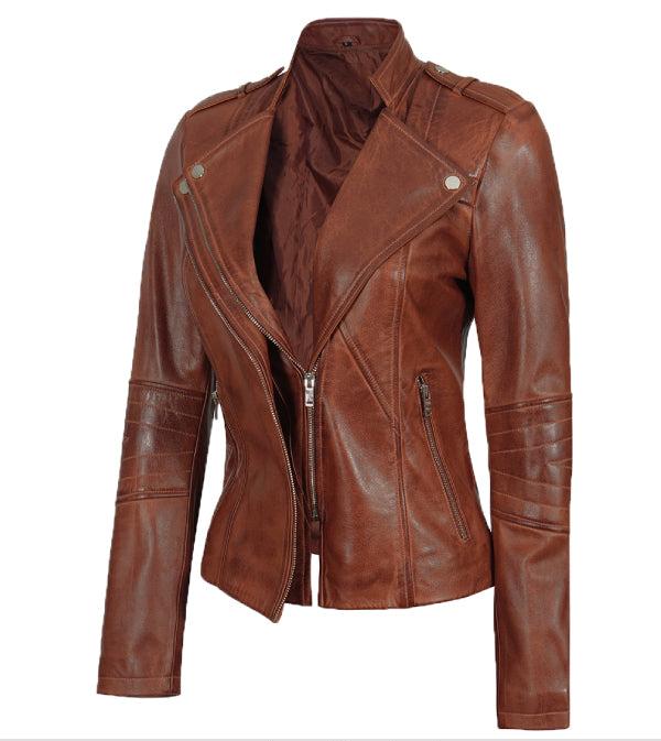 Jnriver JNLJ0121 Monica Womens Cognac Fitted Leather Jacket