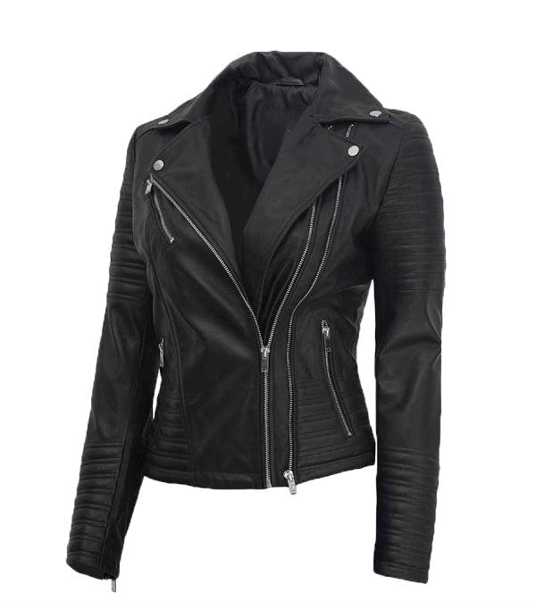 Jnriver JNLJ0126 Nicholle Womens Black Asymmetrical Biker Jacket