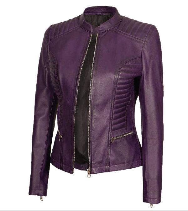 Jnriver JNLJ0131 Rachel Women's Purple Slim Fit Leather Jacket