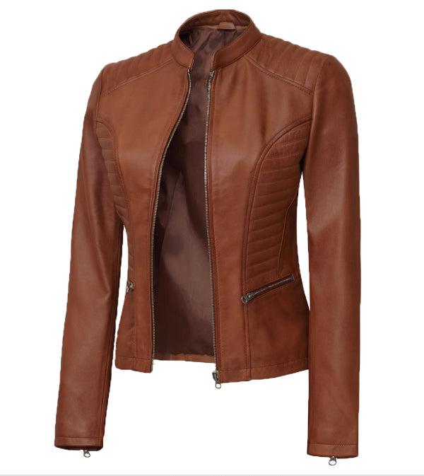 Jnriver JNLJ0133 Rachel Women's Tan Slim Fit Leather Jacket