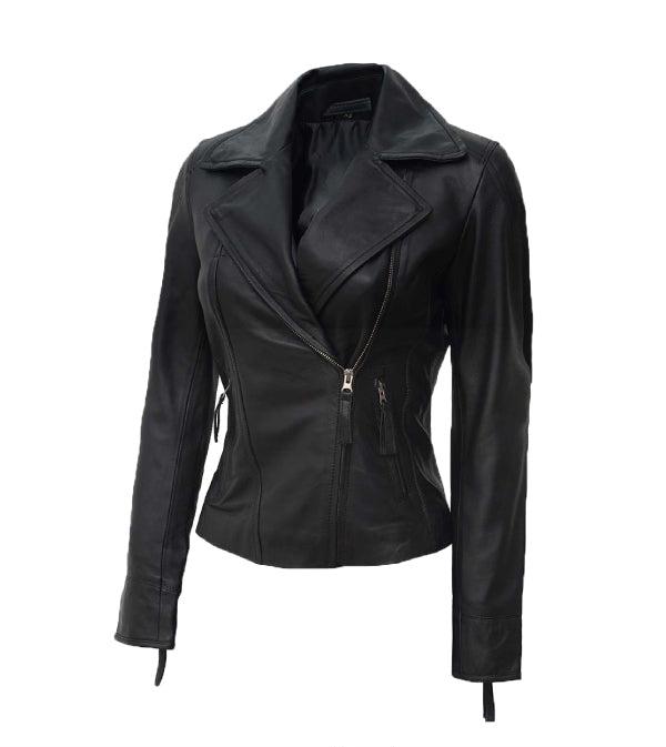Jnriver JNLJ0134 Ramsey Black Asymmetrical Leather Biker Jacket Women