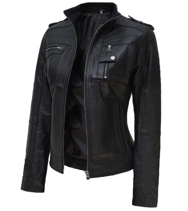 Jnriver JNLJ0142 Women Tavares Black Biker Leather Jacket