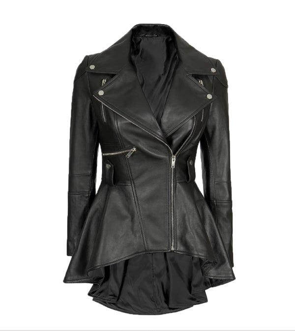 Jnriver JNLJ0149 Womens Asymmetrical Black Peplum Leather Jacket